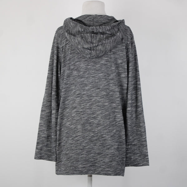 Pure Jill Sz M Black White Hooded 100% Cotton Wrap Sweater