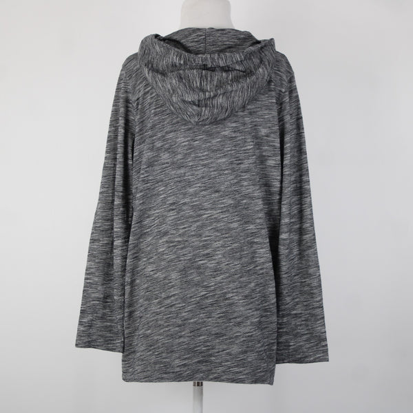 Pure Jill Sz M Black White Hooded 100% Cotton Wrap Sweater