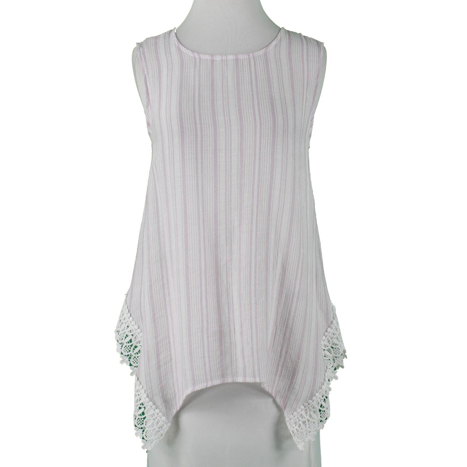 Zac & Rachel Sz S White Purple Sheer Asymmetrical Sleeveless Poly Rayon Top