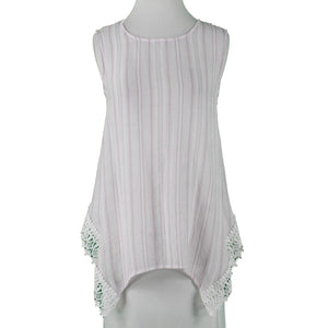 Zac & Rachel Sz S White Purple Sheer Asymmetrical Sleeveless Poly Rayon Top