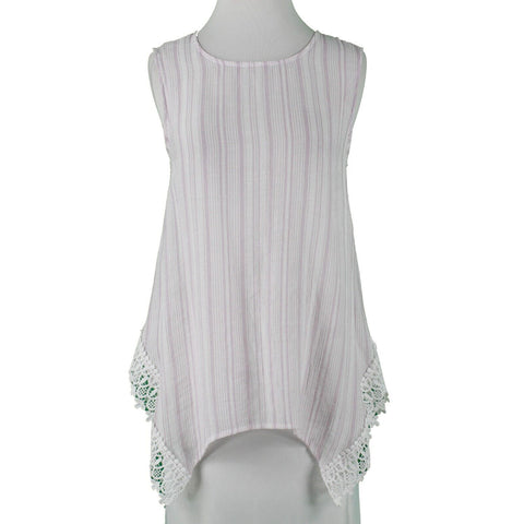 Zac & Rachel Sz S White Purple Sheer Asymmetrical Sleeveless Poly Rayon Top