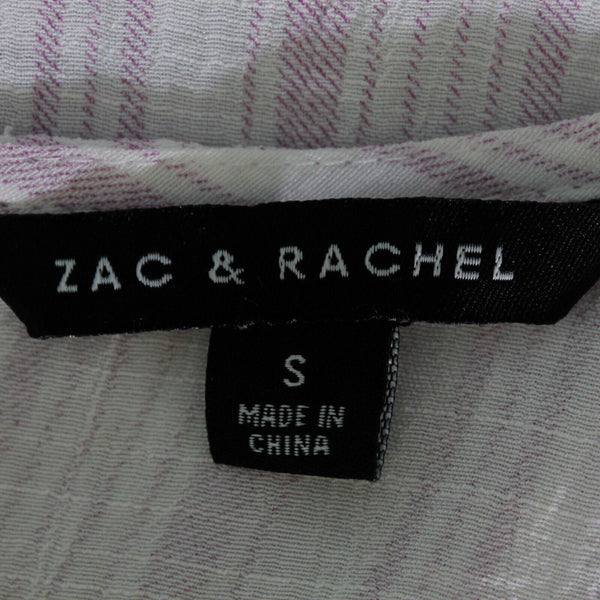 Zac & Rachel Sz S White Purple Sheer Asymmetrical Sleeveless Poly Rayon Top