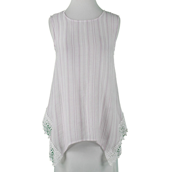 Zac & Rachel Sz S White Purple Sheer Asymmetrical Sleeveless Poly Rayon Top