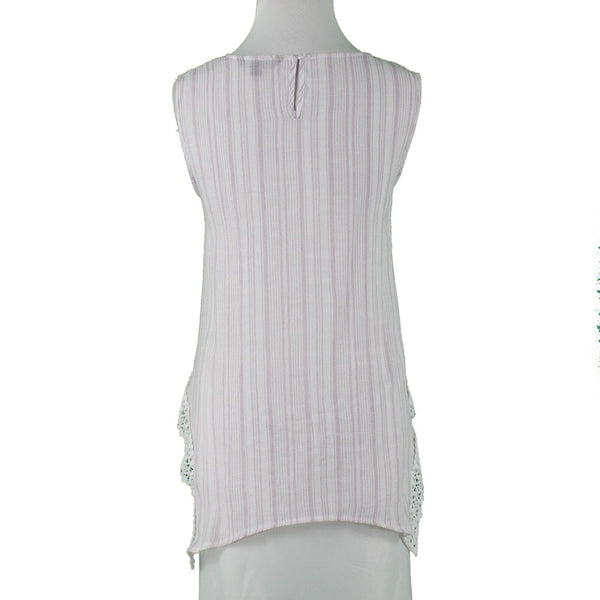 Zac & Rachel Sz S White Purple Sheer Asymmetrical Sleeveless Poly Rayon Top