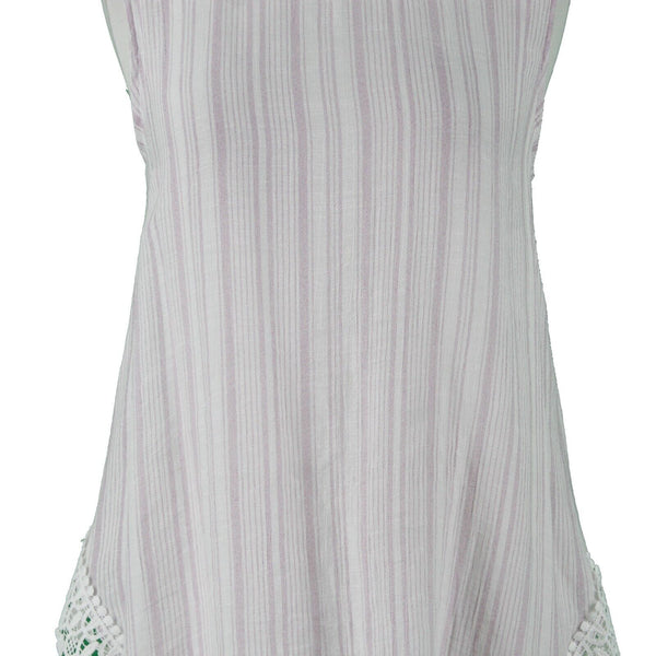 Zac & Rachel Sz S White Purple Sheer Asymmetrical Sleeveless Poly Rayon Top
